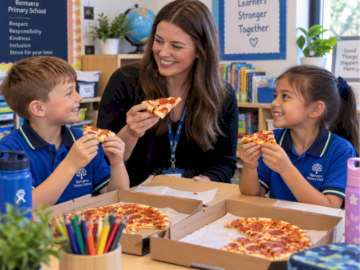 Pizza lunch for 2 friends and teacher of their choice at school - Priceless!